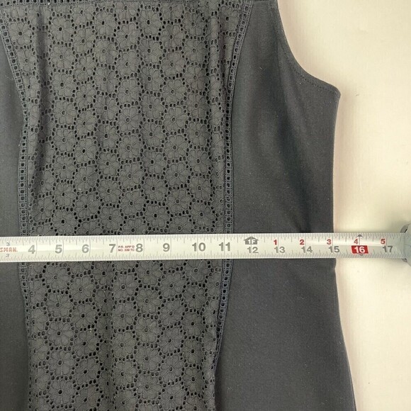 J Crew Collection Dress Paneled Eyelet Sleeveless Fit Flare Ponte Knit Black 8 - Picture 8 of 14